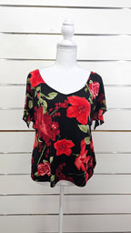 Pagani Red/Black Floral Short-Sleeve Top - 18