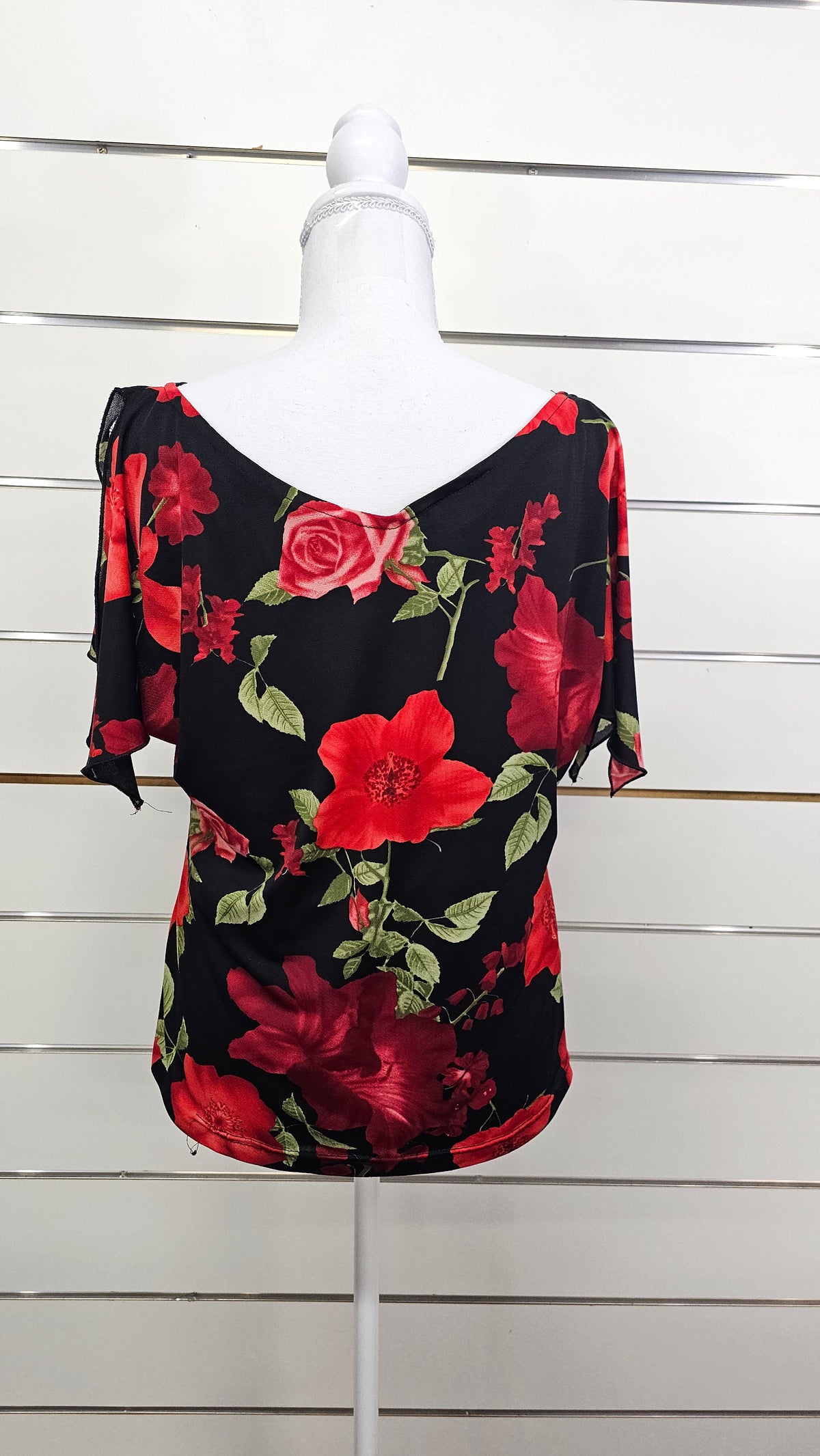 Pagani Red/Black Floral Short-Sleeve Top - 18
