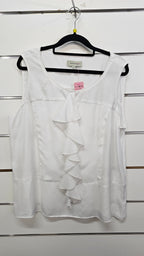 Veronika Maine White Sleeveless Top with Front Frill - 16
