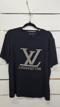Louis Vuitton Black Glitter-Logo T-Shirt - L