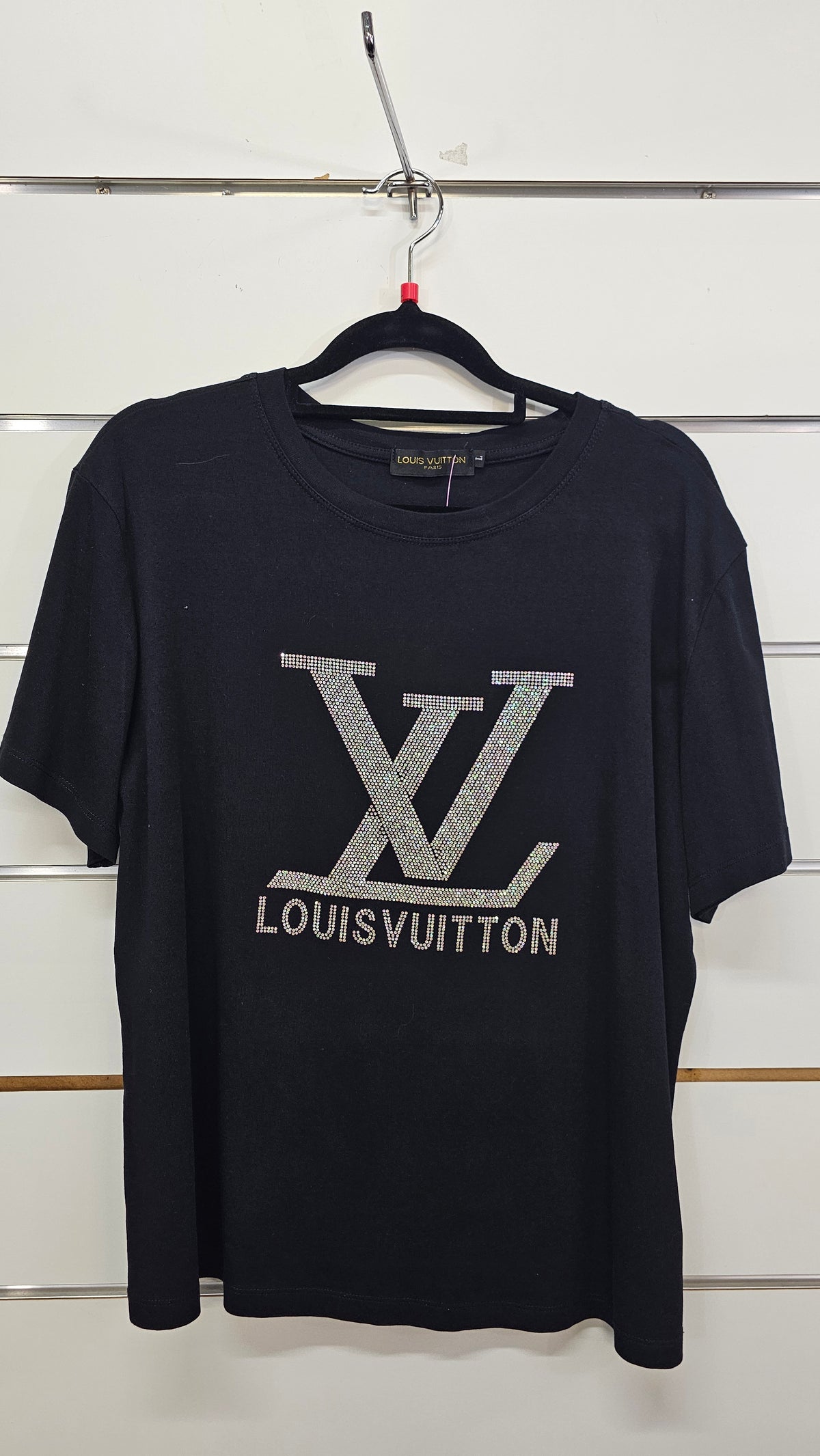 Louis Vuitton Black Glitter-Logo T-Shirt - L