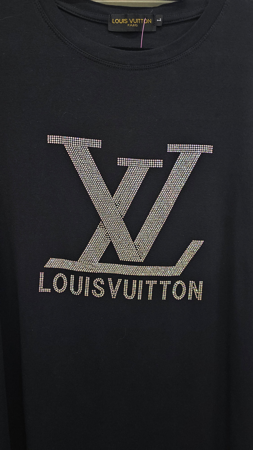 Louis Vuitton Black Glitter-Logo T-Shirt - L