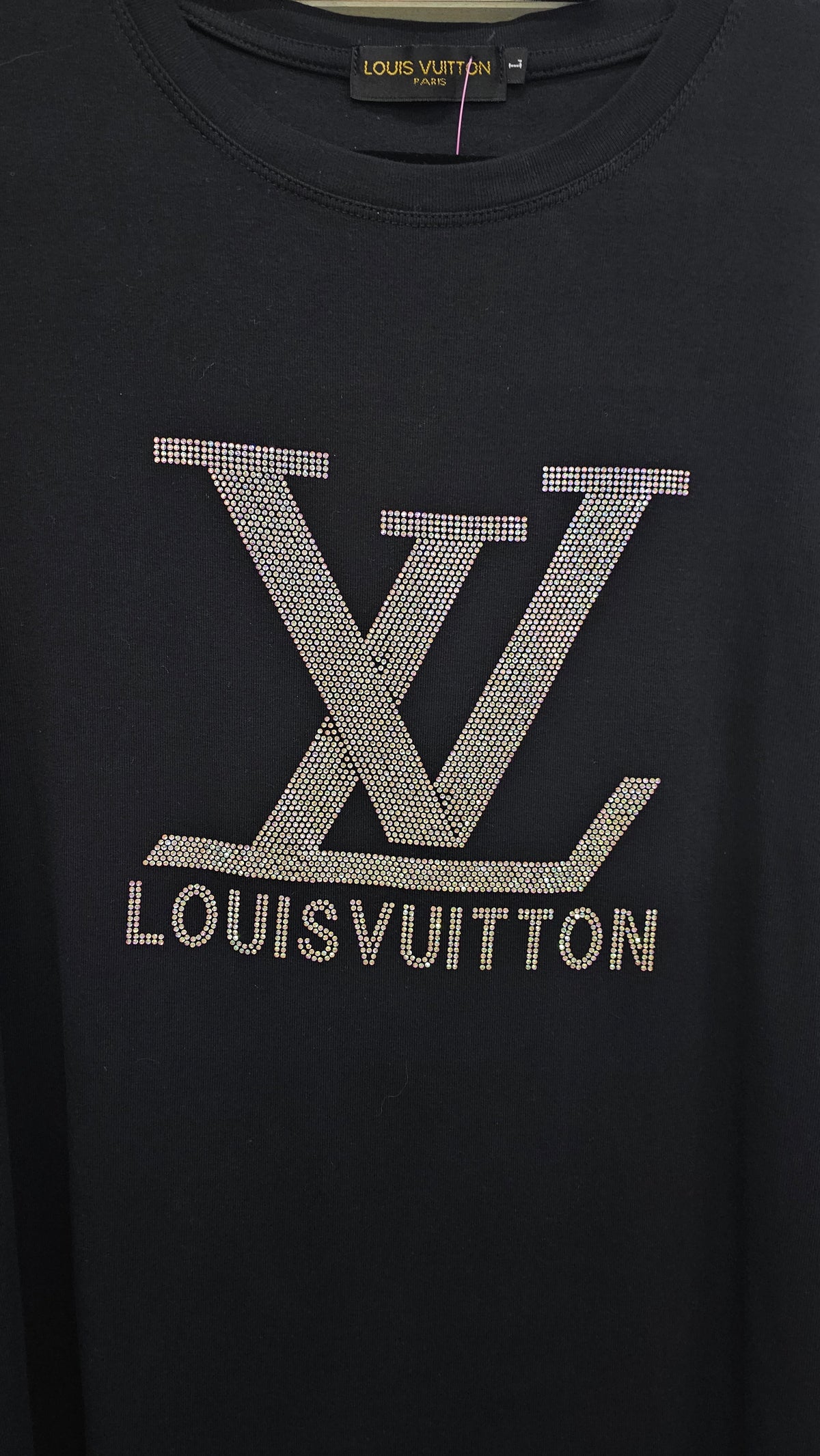 Louis Vuitton Black Glitter-Logo T-Shirt - L