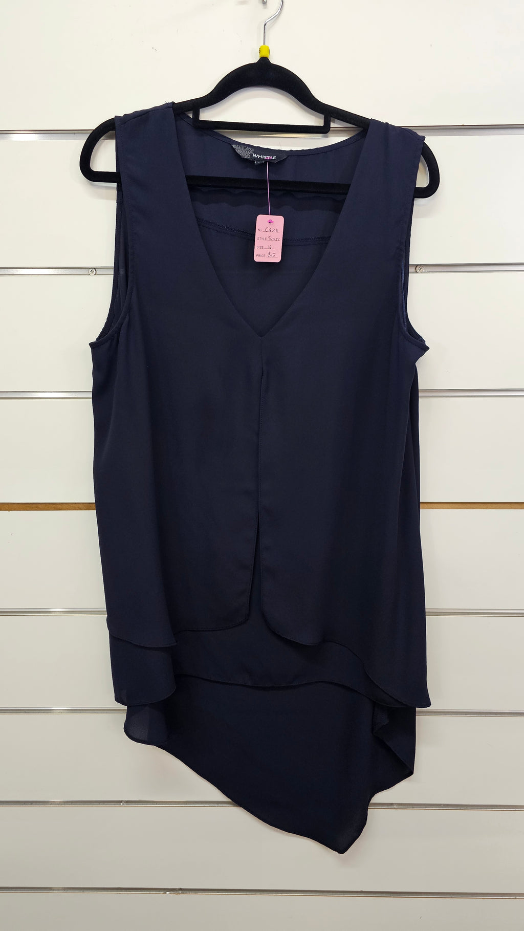 Whistle Navy Layered Chiffon Sleeveless Tunic - 16