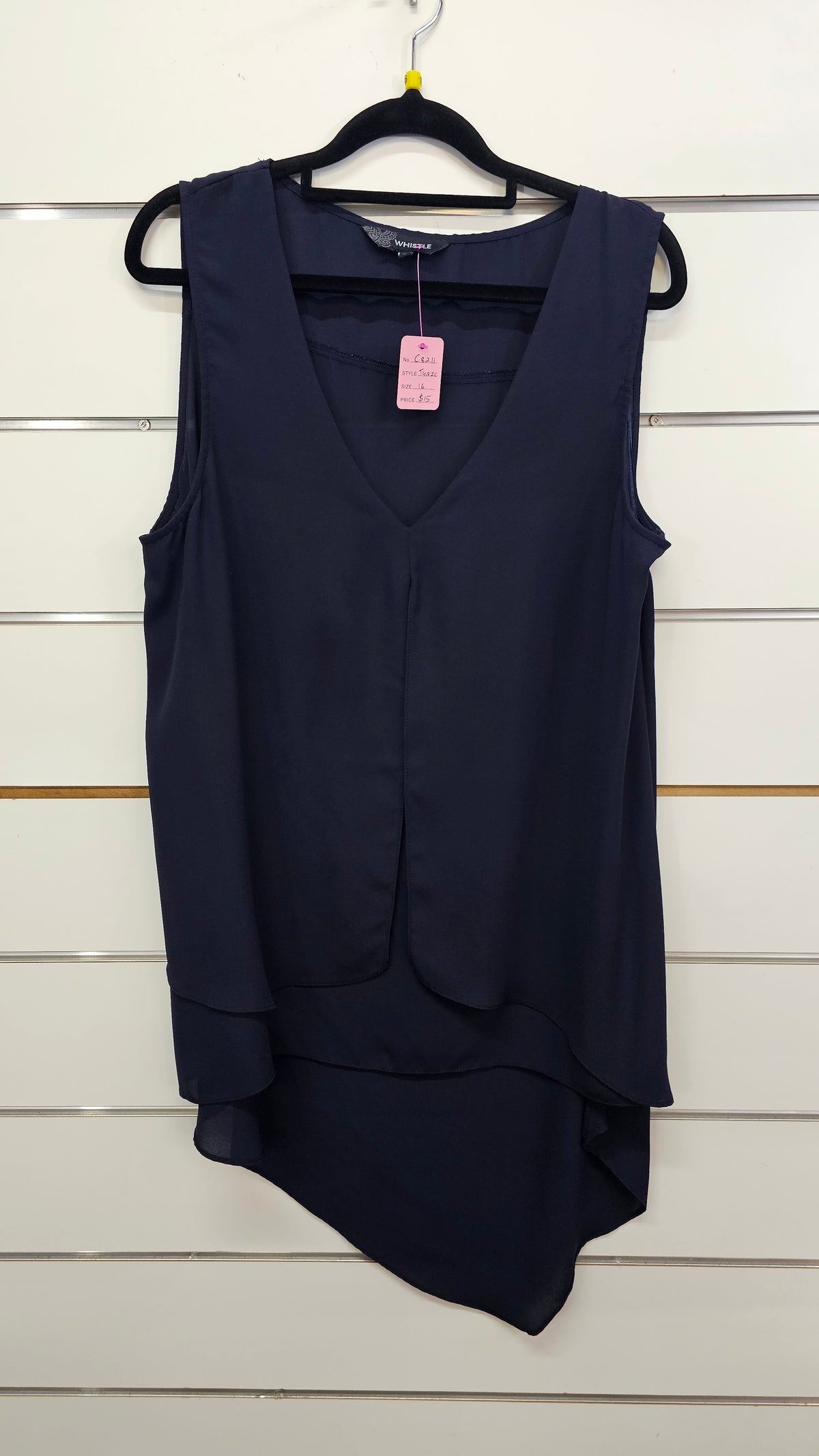 Whistle Navy Layered Chiffon Sleeveless Tunic - 16
