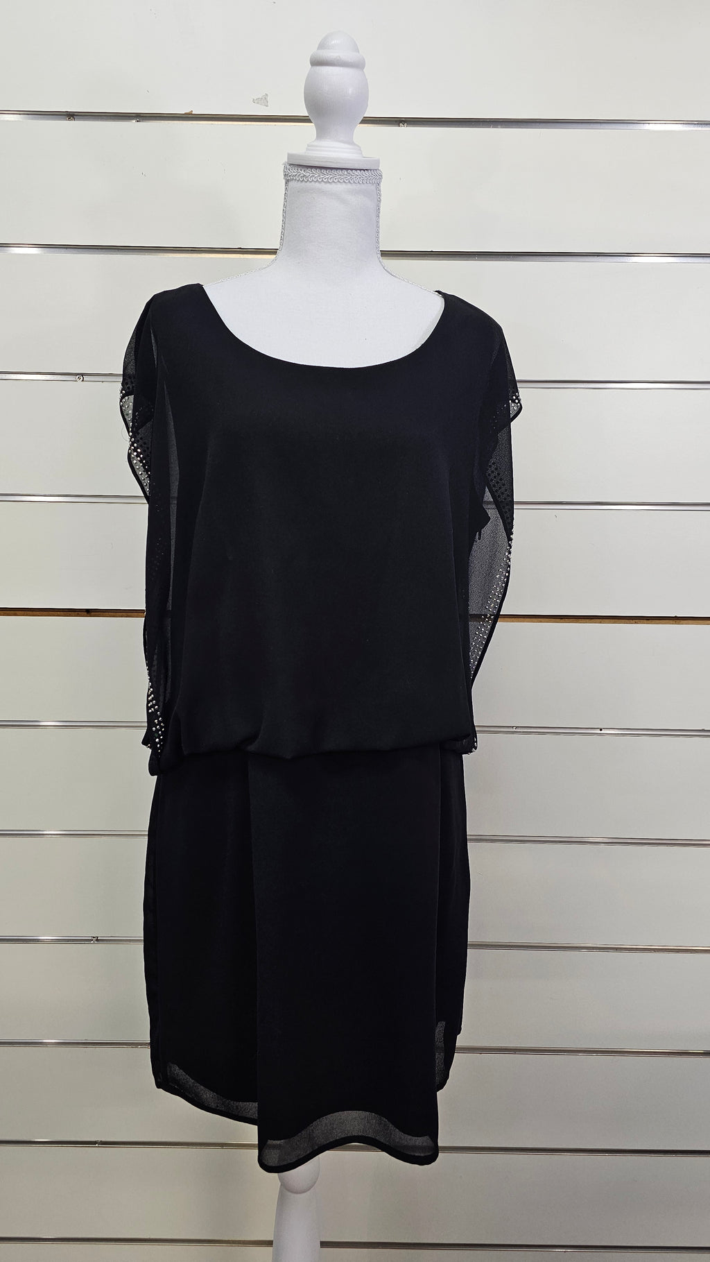 Pagani Black Layered Mini Dress with Silver Studs - 16