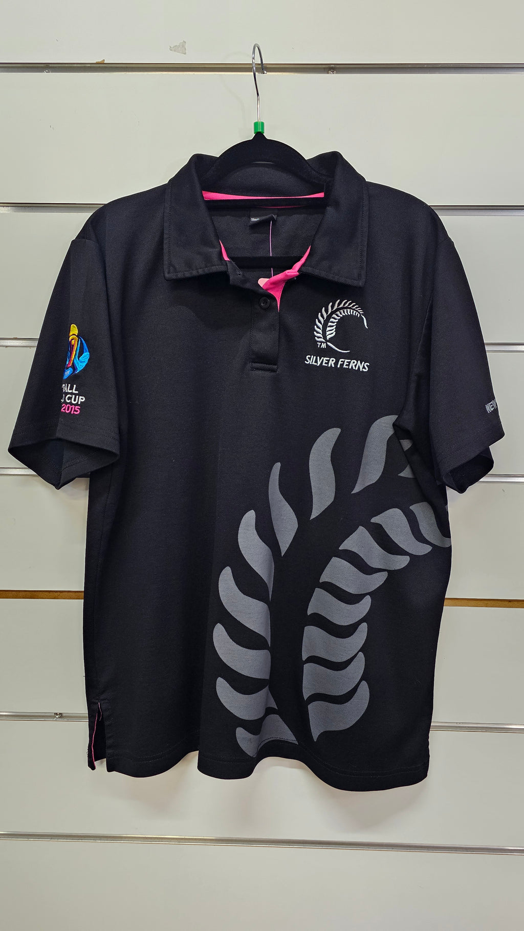 Silver Ferns Black Polo Shirt with Embroidered Logo - XL