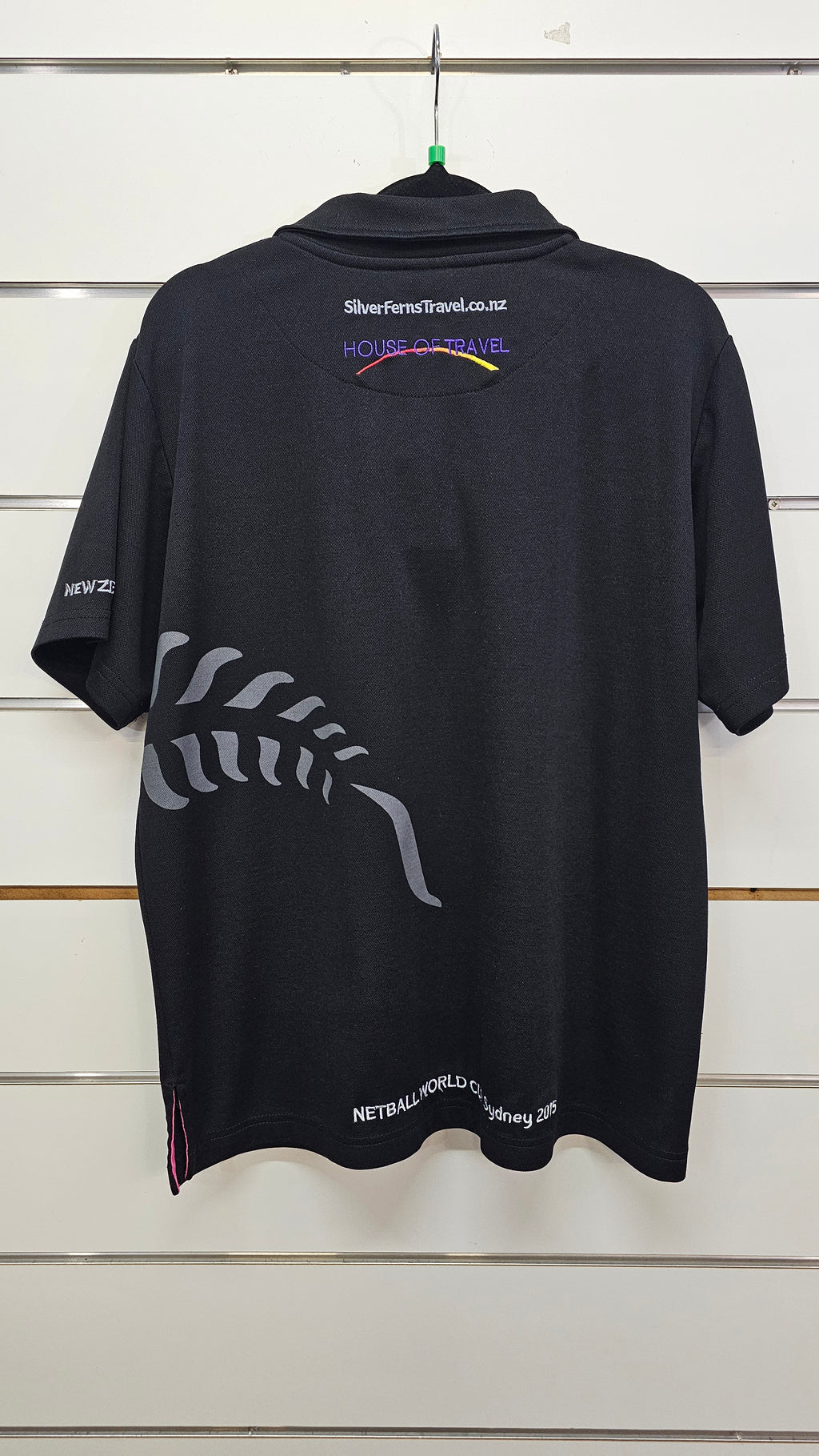 Silver Ferns Black Polo Shirt with Embroidered Logo - XL