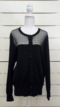 Black Jersey Top with Mesh and Buttons - 16