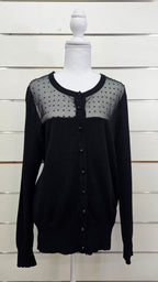 Black Jersey Top with Mesh and Buttons - 16