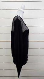 Black Jersey Top with Mesh and Buttons - 16