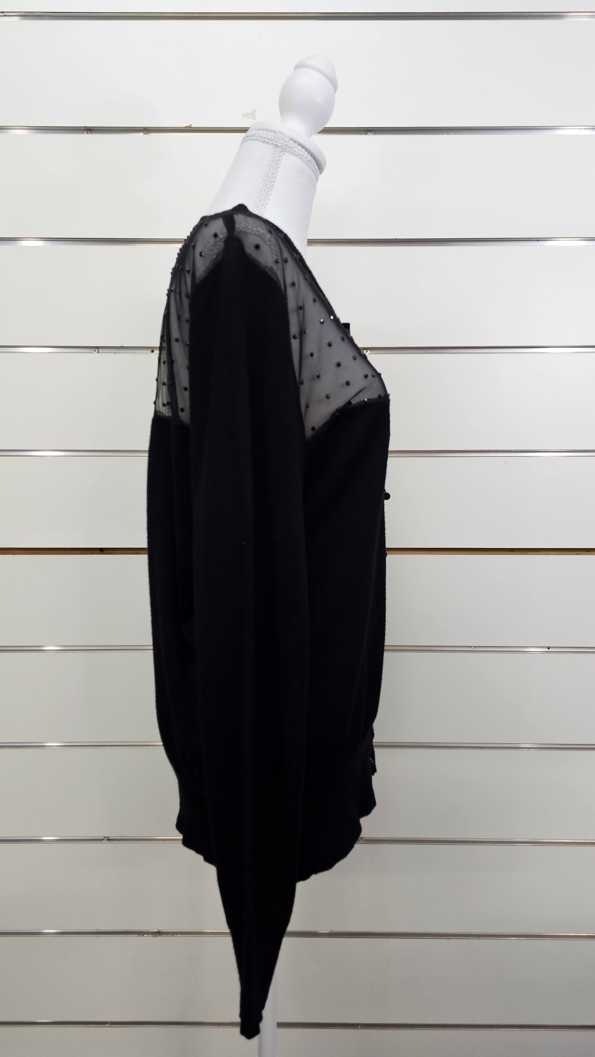 Black Jersey Top with Mesh and Buttons - 16