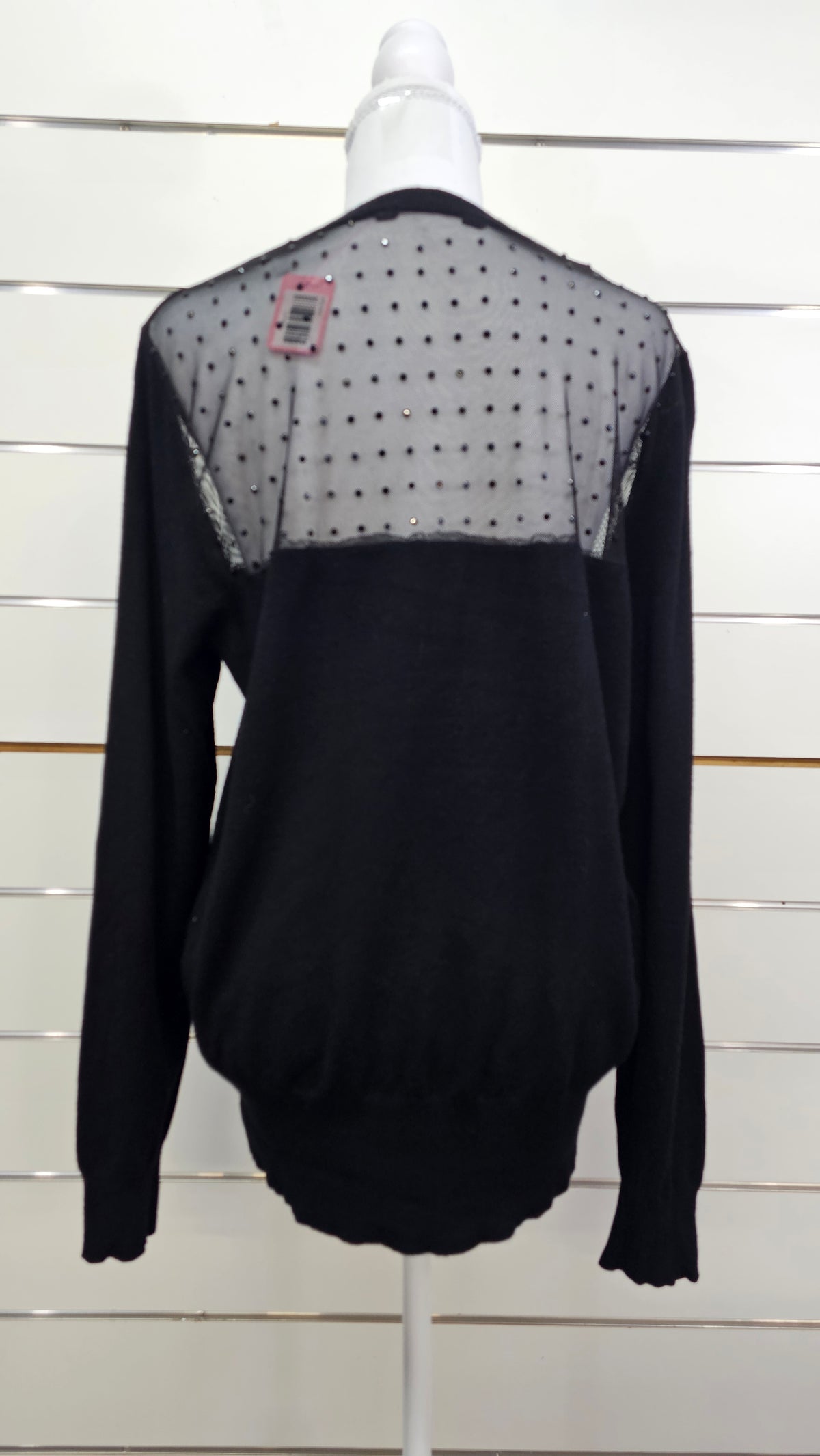 Black Jersey Top with Mesh and Buttons - 16