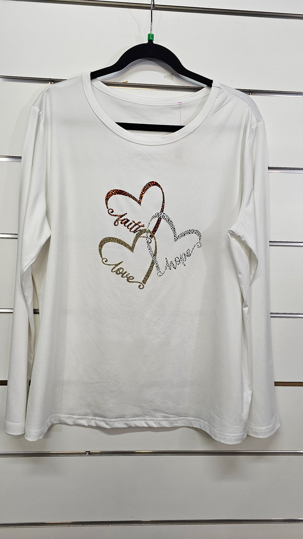 White Heart-Print Long-Sleeve T-Shirt - 2XL