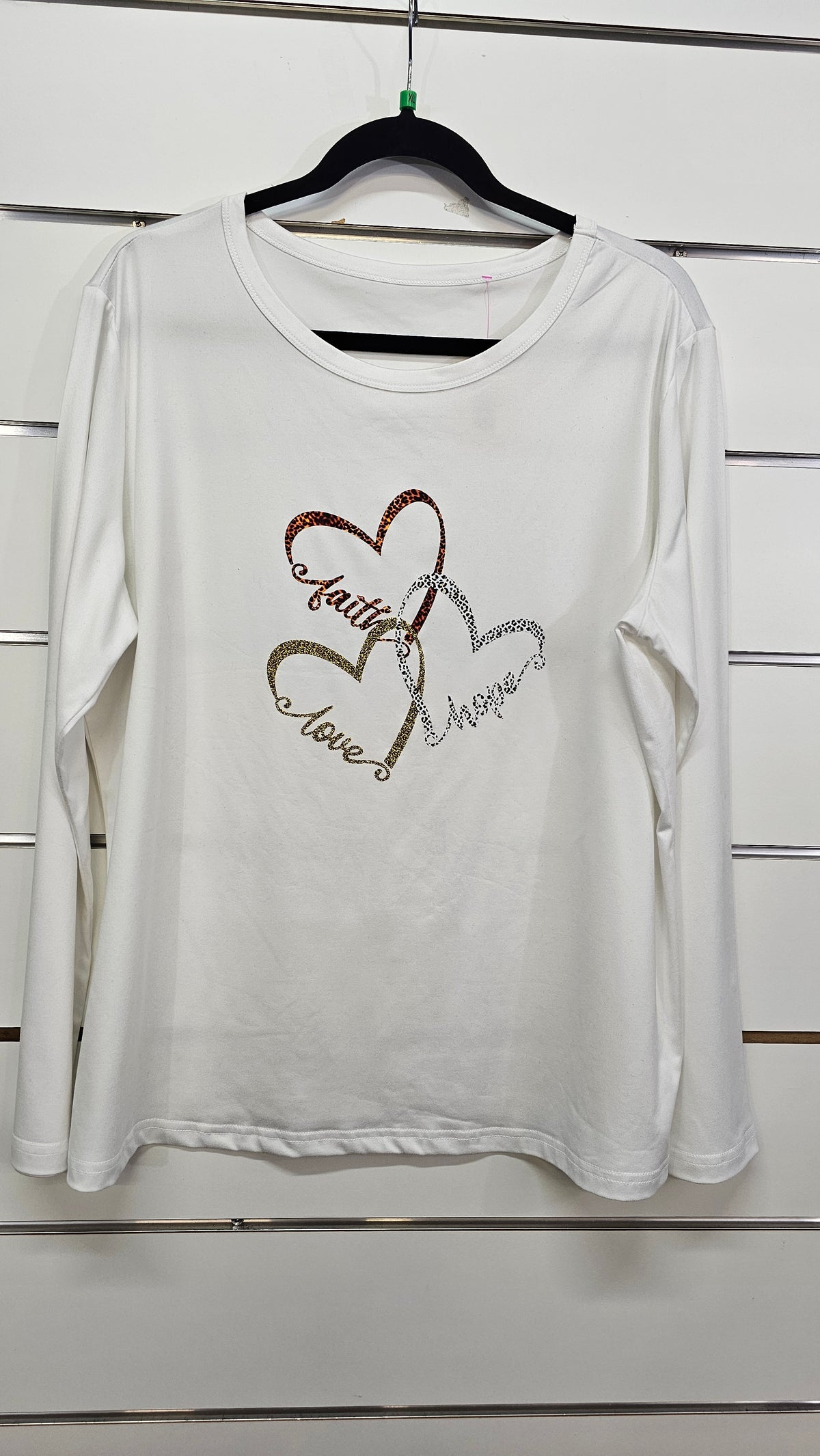 White Heart-Print Long-Sleeve T-Shirt - 2XL
