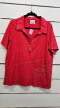 K+K Red Short-Sleeve Top with Silver Buttons and Hardware - L
