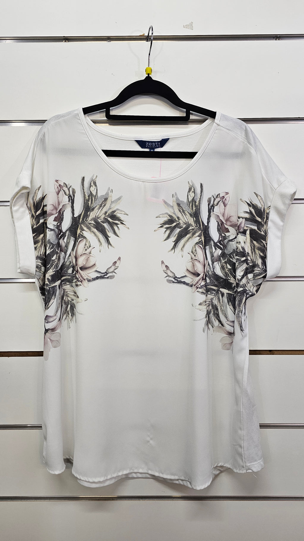 Zest White Floral-Print Short-Sleeve Blouse - 16