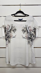 Zest White Floral-Print Short-Sleeve Blouse - 16