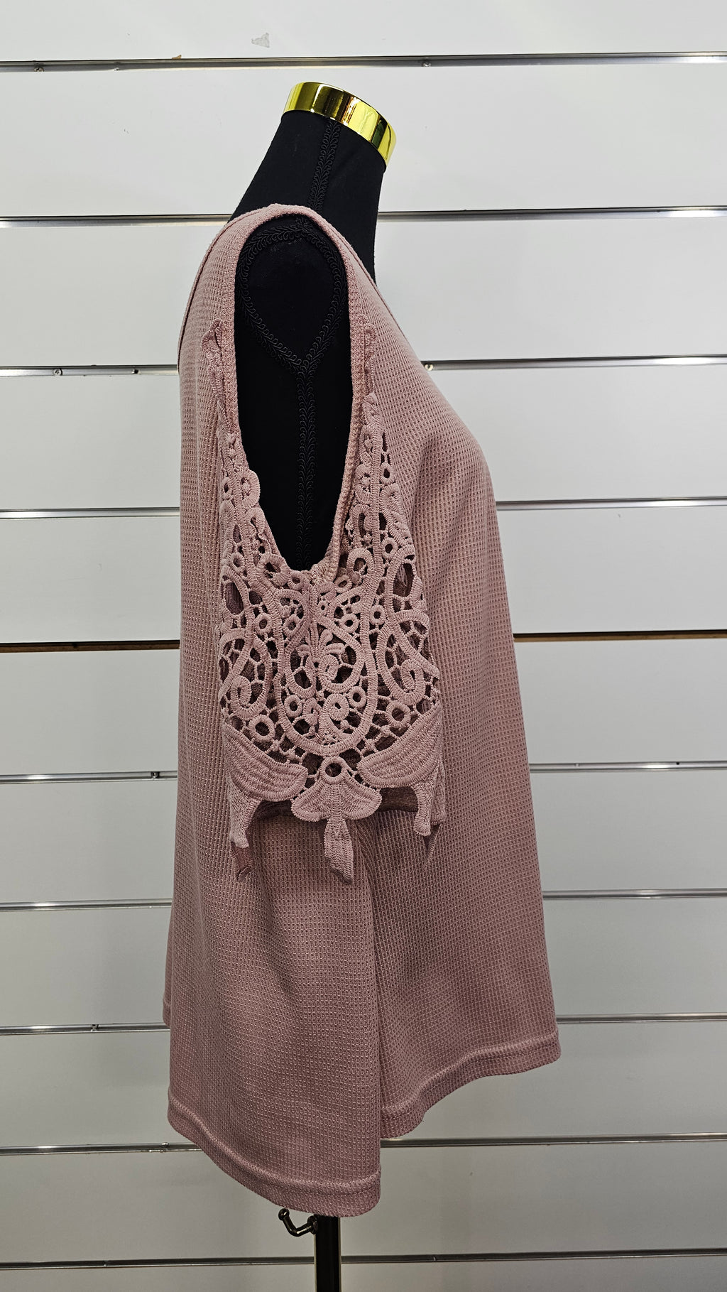 Dusky Pink Lace-Sleeve Open-Shoulder Top - 16