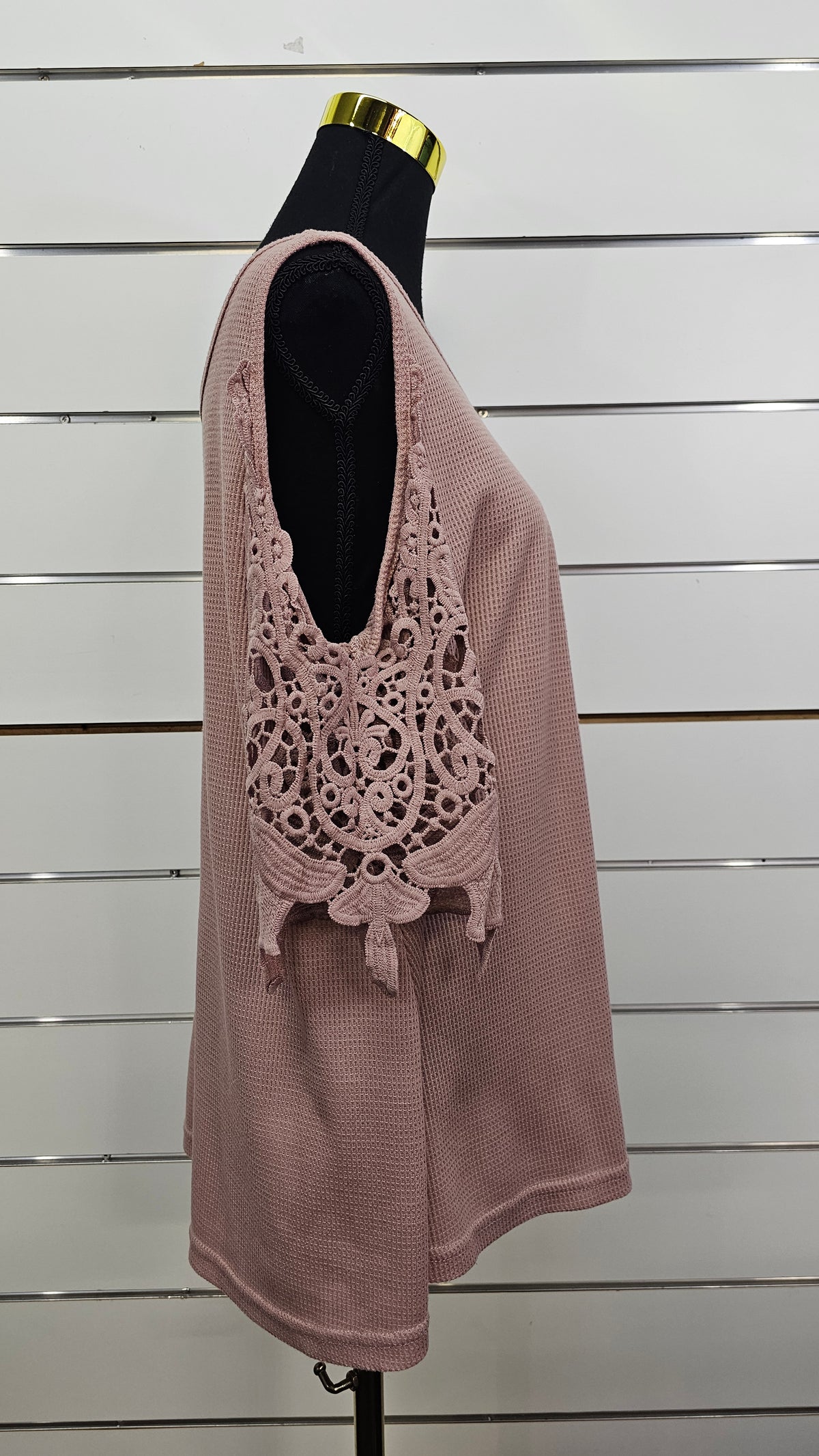 Dusky Pink Lace-Sleeve Open-Shoulder Top - 16