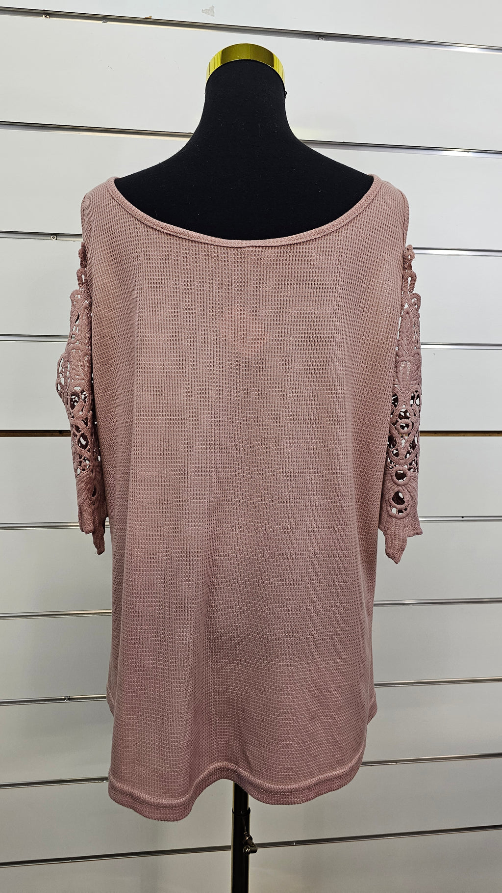 Dusky Pink Lace-Sleeve Open-Shoulder Top - 16