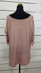 Dusky Pink Lace-Sleeve Open-Shoulder Top - 16