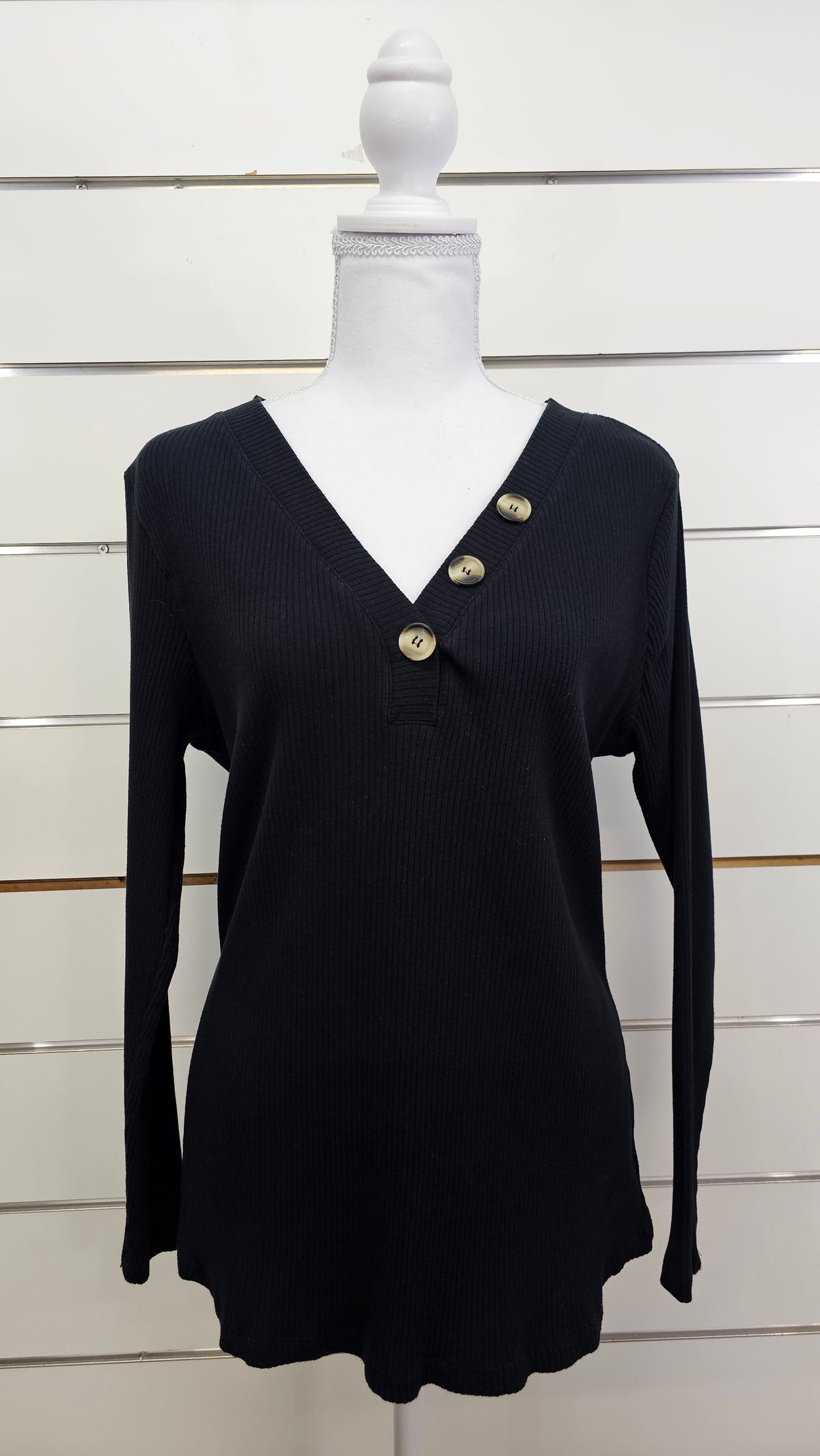 Anko Black Three-Button Long-Sleeve Top - 18