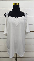 White Lace Open-Shoulder Short-Sleeve Top - XL