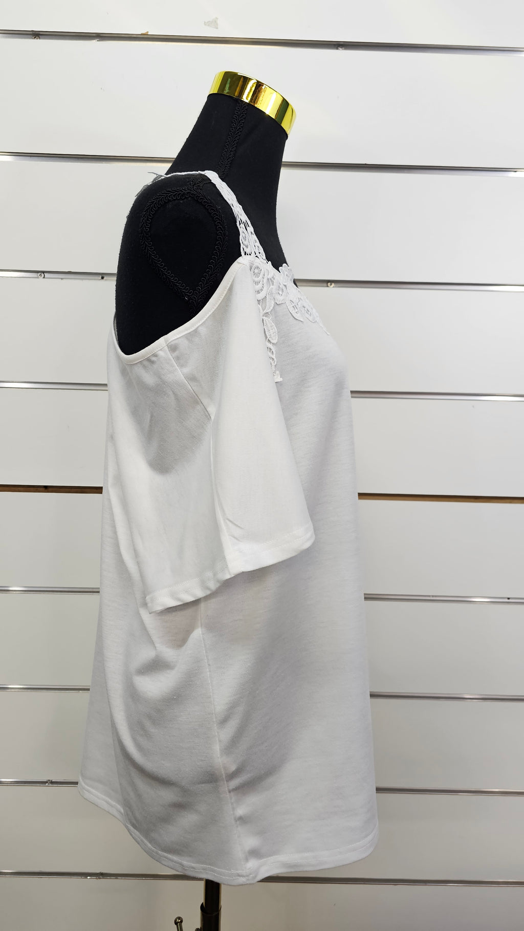 White Lace Open-Shoulder Short-Sleeve Top - XL