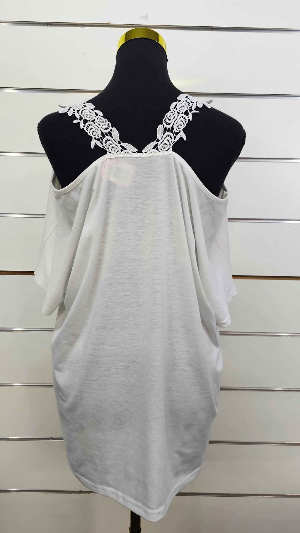 White Lace Open-Shoulder Short-Sleeve Top - XL