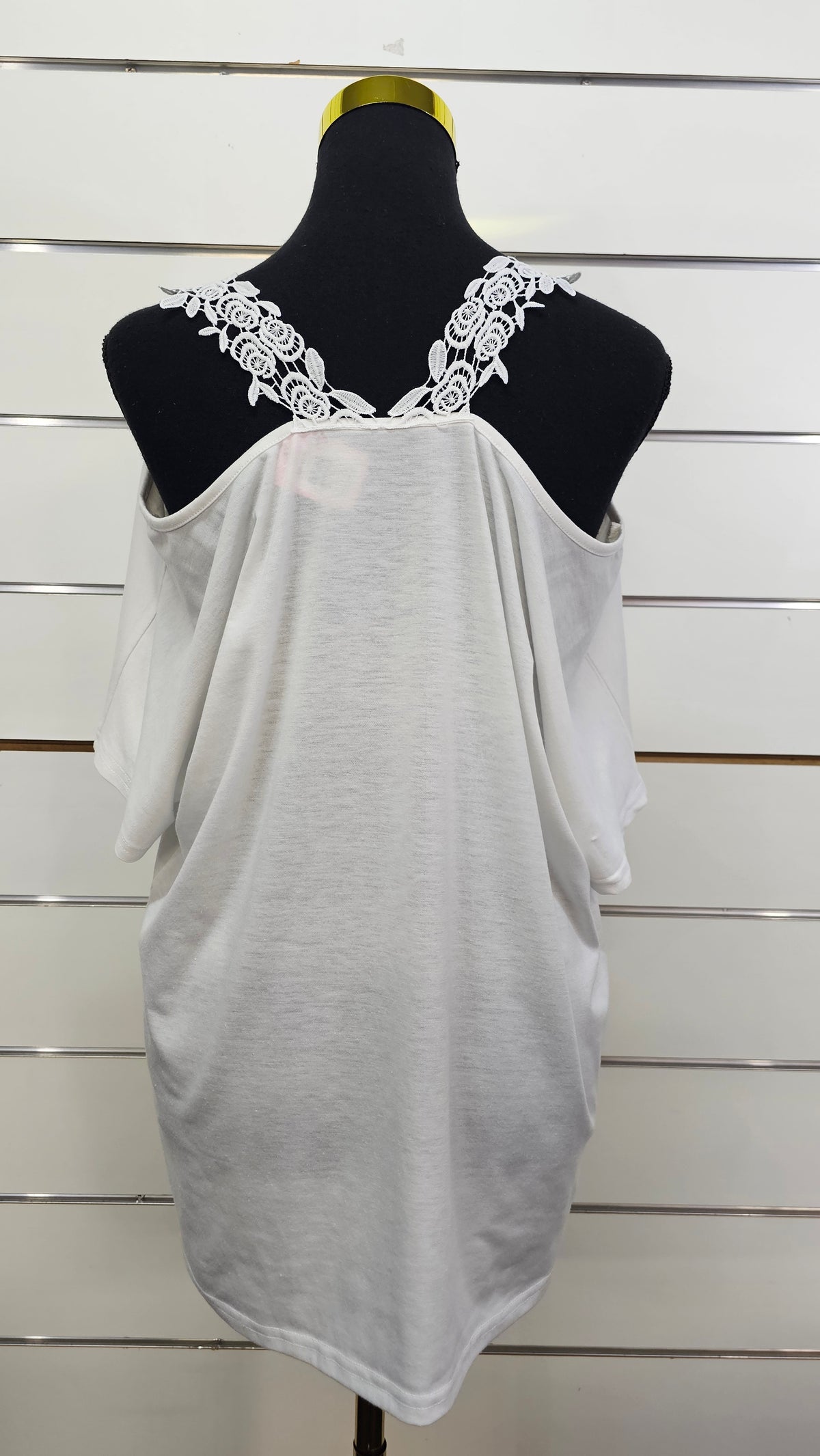 White Lace Open-Shoulder Short-Sleeve Top - XL