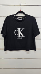 CK Jeans Cropped T-Shirt with Logo Print - L