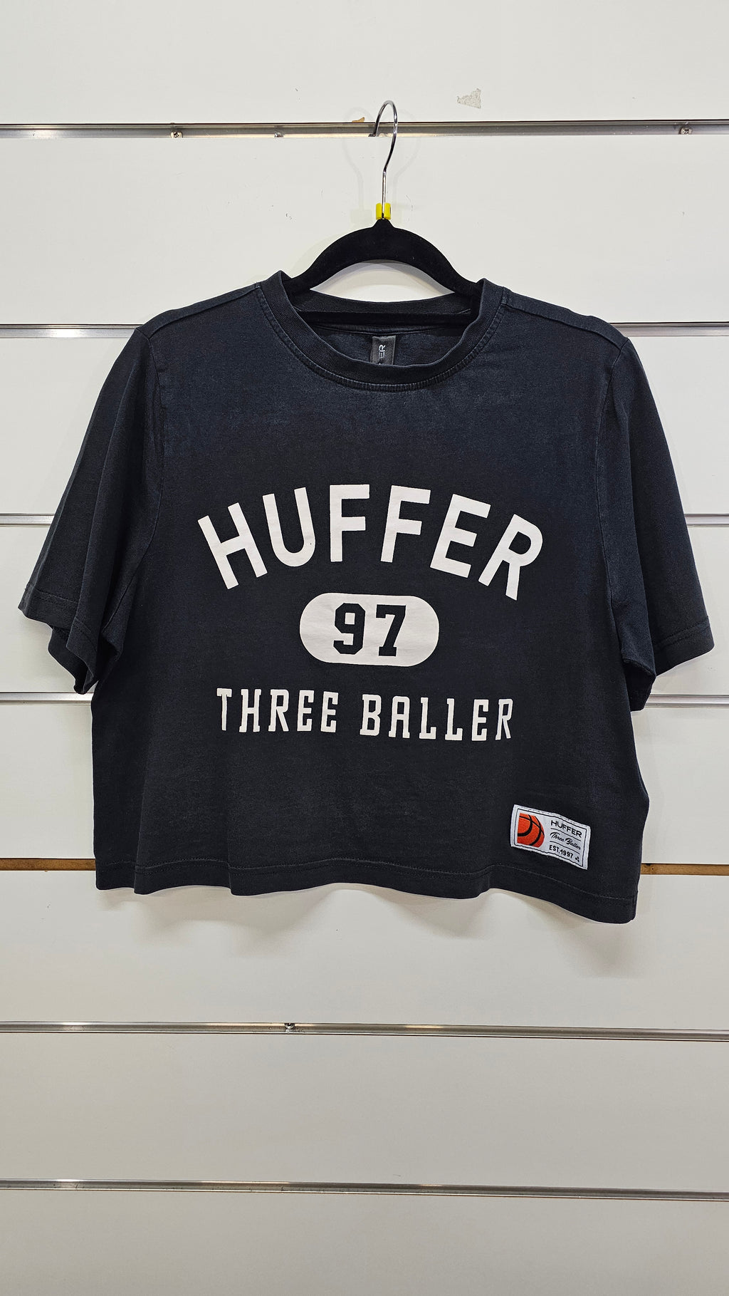 Huffer Black Cropped T-Shirt with Logo Print - M