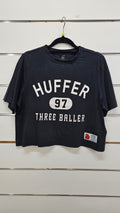 Huffer Black Cropped T-Shirt with Logo Print - M