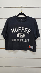 Huffer Black Cropped T-Shirt with Logo Print - M