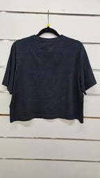 Huffer Black Cropped T-Shirt with Logo Print - M
