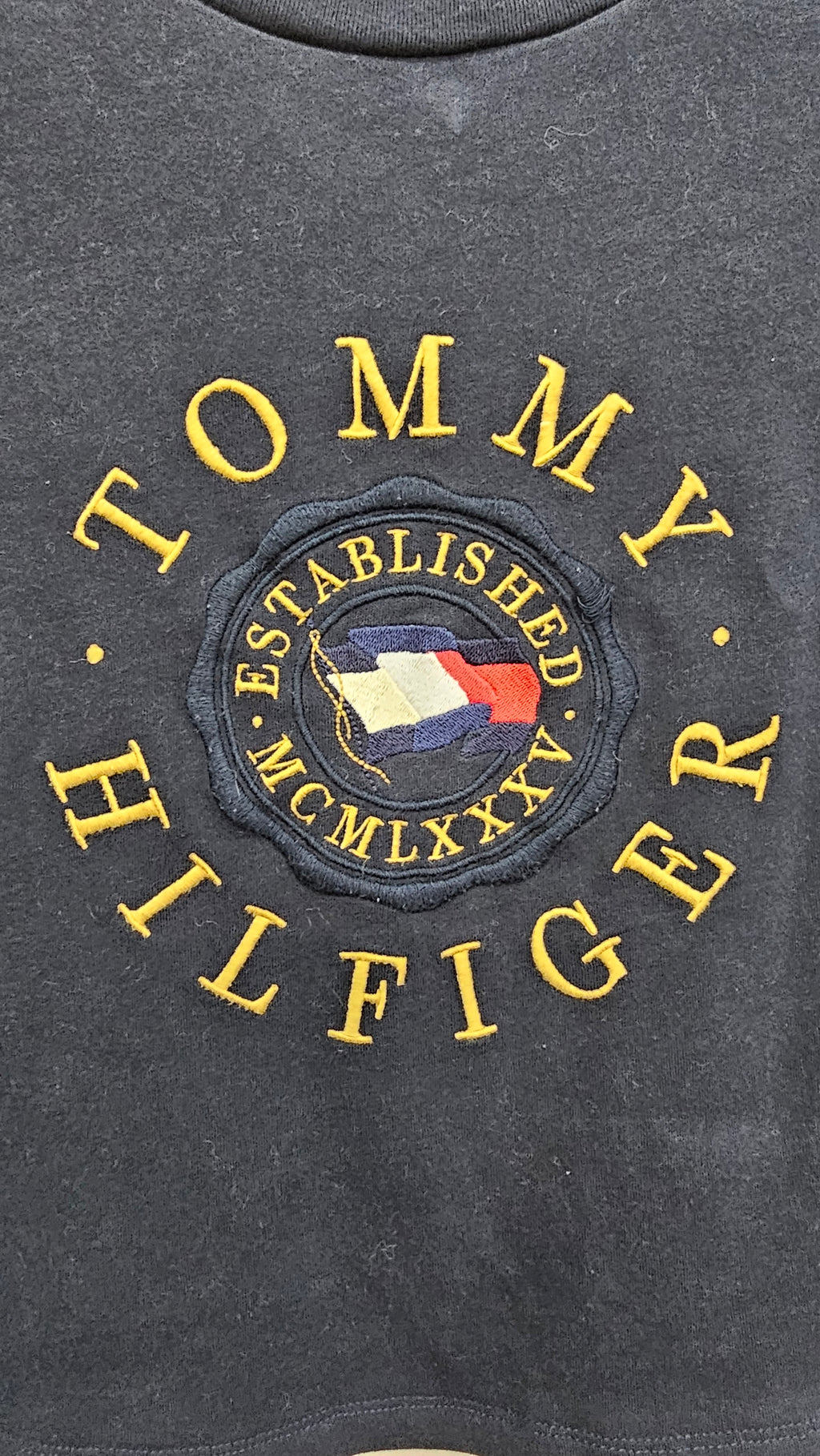 Tommy Navy Cropped T-Shirt with Embroidered Logo - M