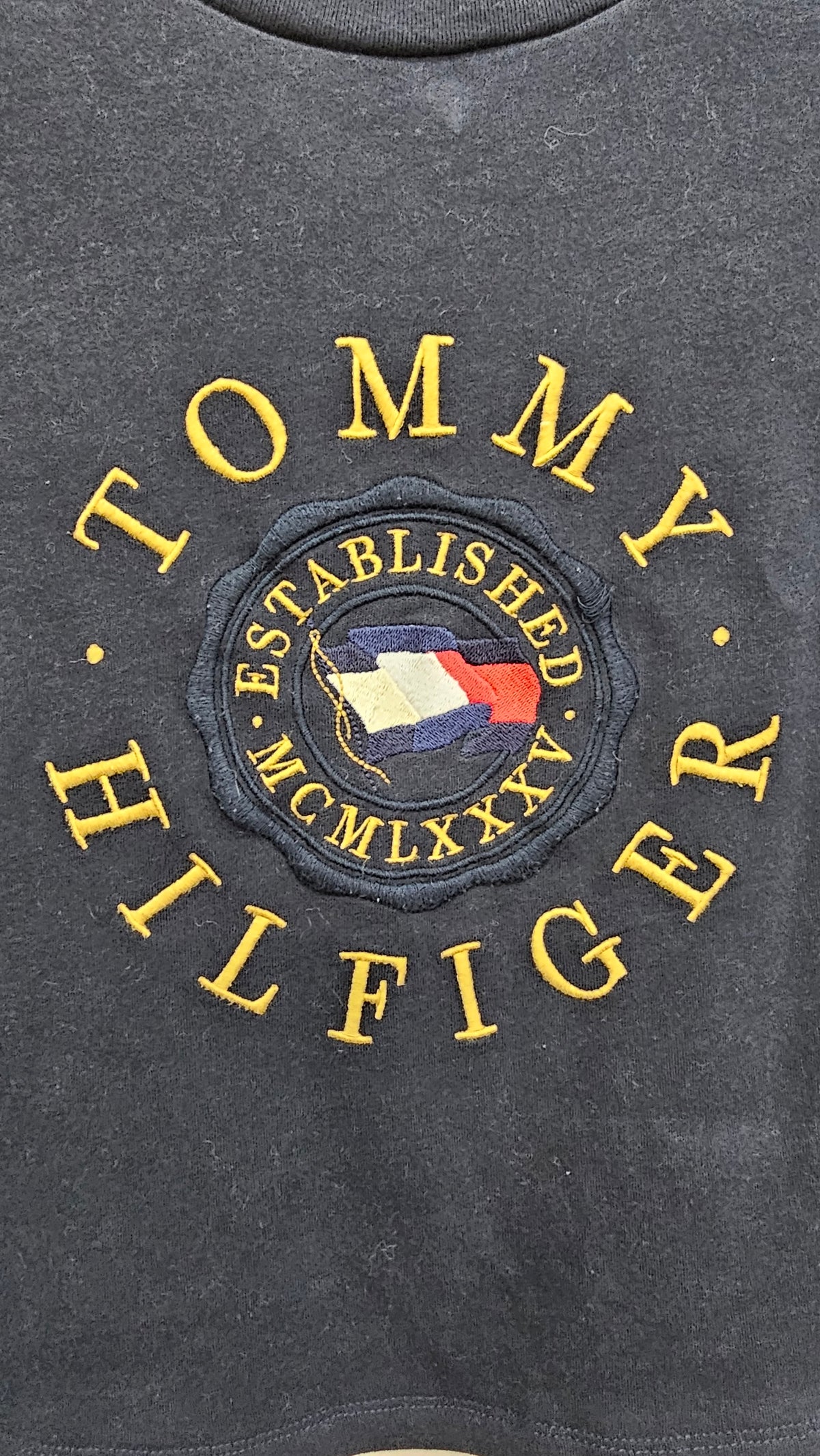 Tommy Navy Cropped T-Shirt with Embroidered Logo - M