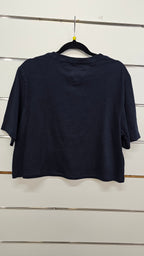Tommy Navy Cropped T-Shirt with Embroidered Logo - M