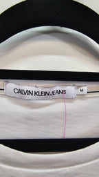 CK Jeans White Cropped T-Shirt with Green Logo - M