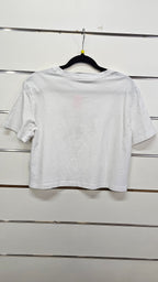 CK Jeans White Cropped T-Shirt with Green Logo - M