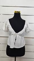 Cotton On White Puff-Sleeve Short-Sleeve Top - S