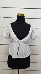 Cotton On White Puff-Sleeve Short-Sleeve Top - S