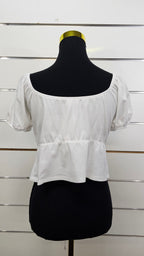 Cotton On White Puff-Sleeve Short-Sleeve Top - S