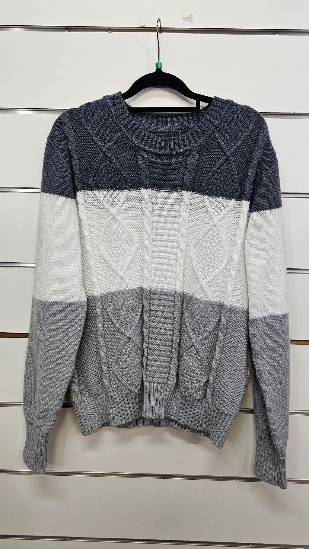 Grey/White Striped Cable-Knit Jersey - XL