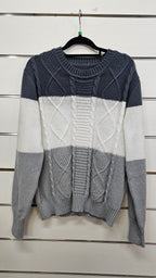 Grey/White Striped Cable-Knit Jersey - XL