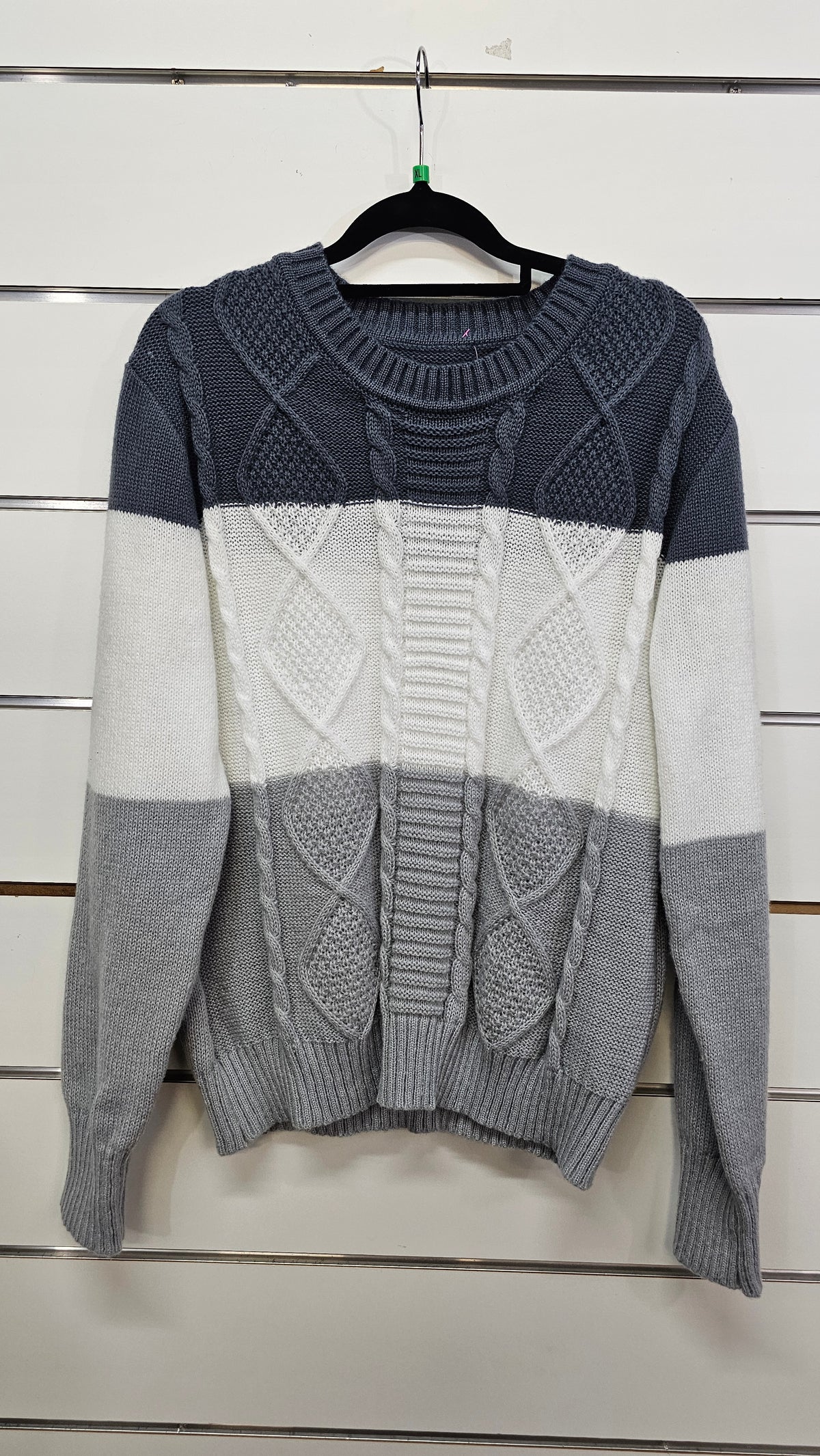 Grey/White Striped Cable-Knit Jersey - XL