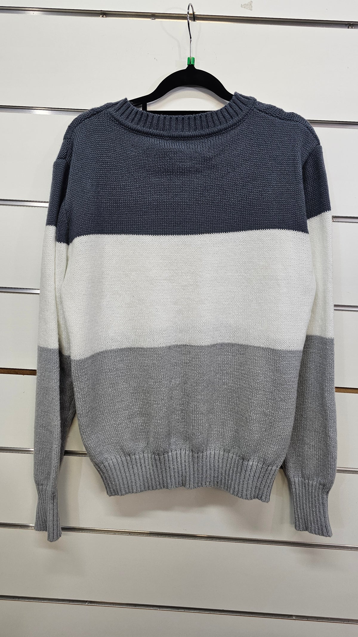 Grey/White Striped Cable-Knit Jersey - XL