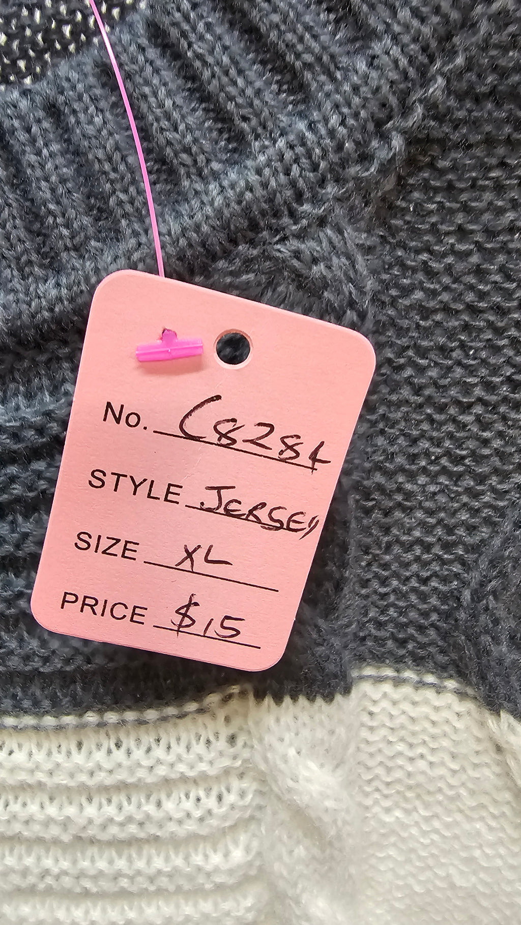 Grey/White Striped Cable-Knit Jersey - XL