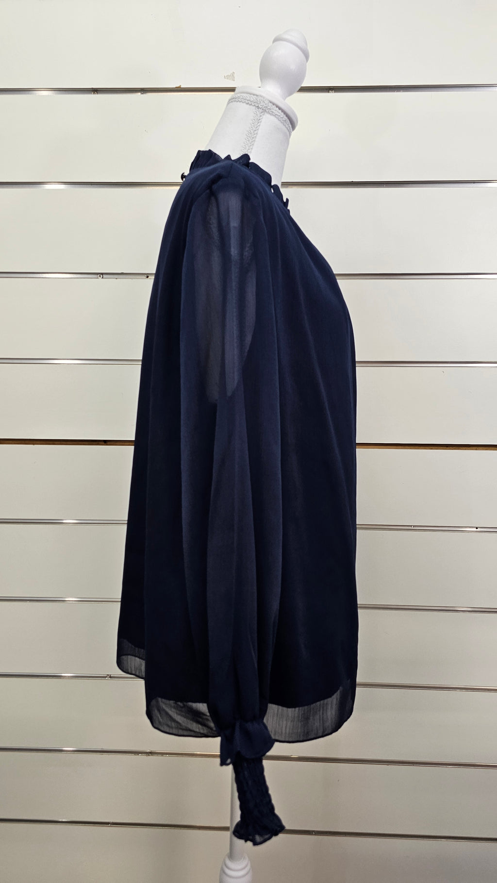 Navy Lined Long-Sleeve Chiffon Blouse - 2XL